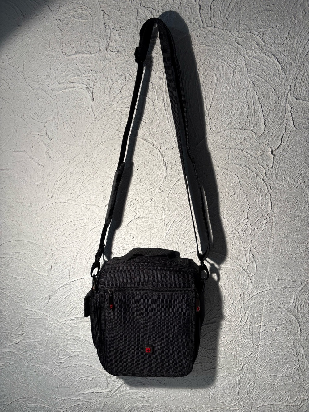 Black Swiss Gear Crossbody Shoulder Bag with Red Cross Logo